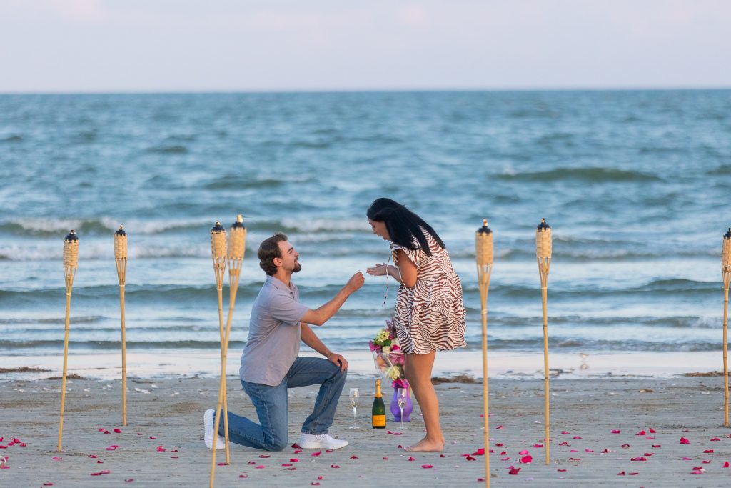 Galveston Island Sunset Wedding Engagement Proposal Photos by Jessica Pledger Photography